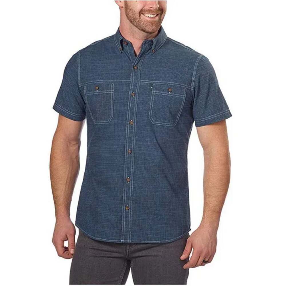 G.H. Bass & Co. Men's Short Sleeve Dark Blue Woven Shirt - Picture 2 of 8
